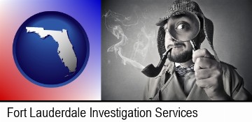 vintage investigator smoking a pipe and holding a magnifying glass in Fort Lauderdale, FL