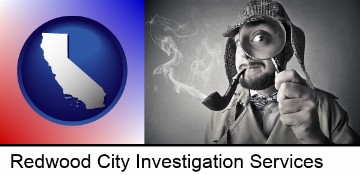 vintage investigator smoking a pipe and holding a magnifying glass in Redwood City, CA
